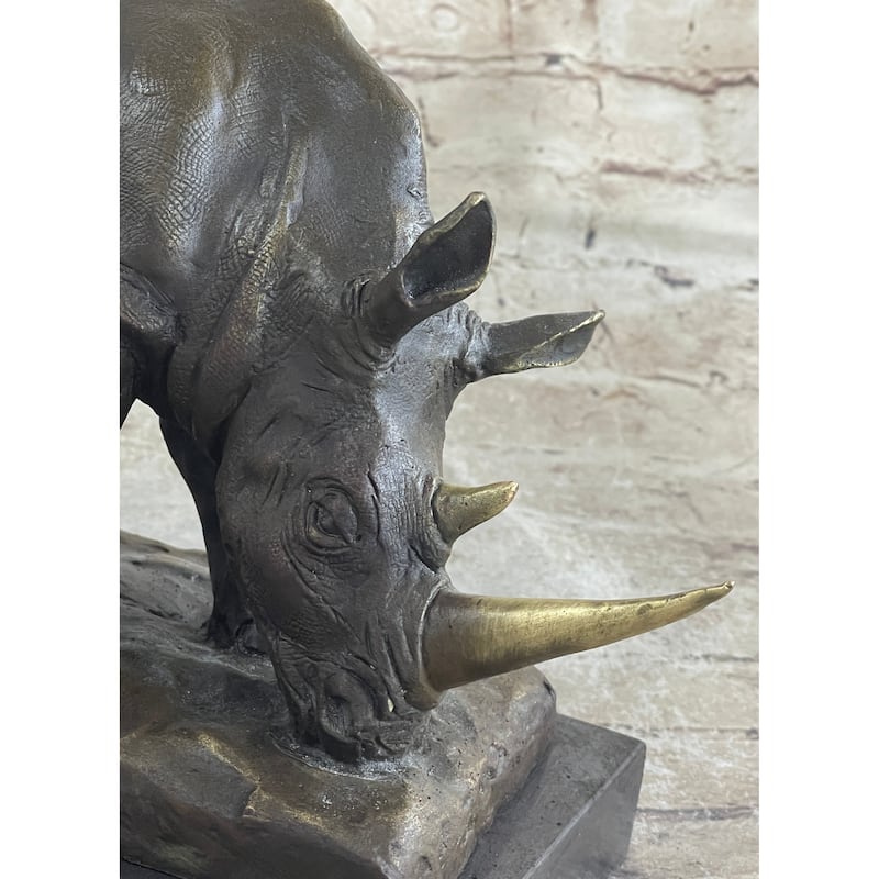 Bronze Metal Rhinoceros Rhino Statue Sculpture Figure Marble Base Barye Art 9 Inches X 14 Inches