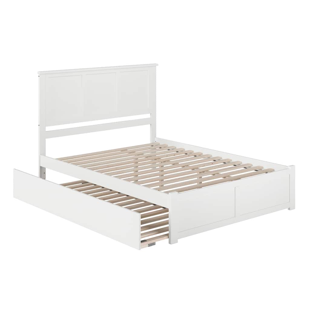 Madison Queen Solid Wood Platform Bed with Footboard & Twin XL Trundle in White