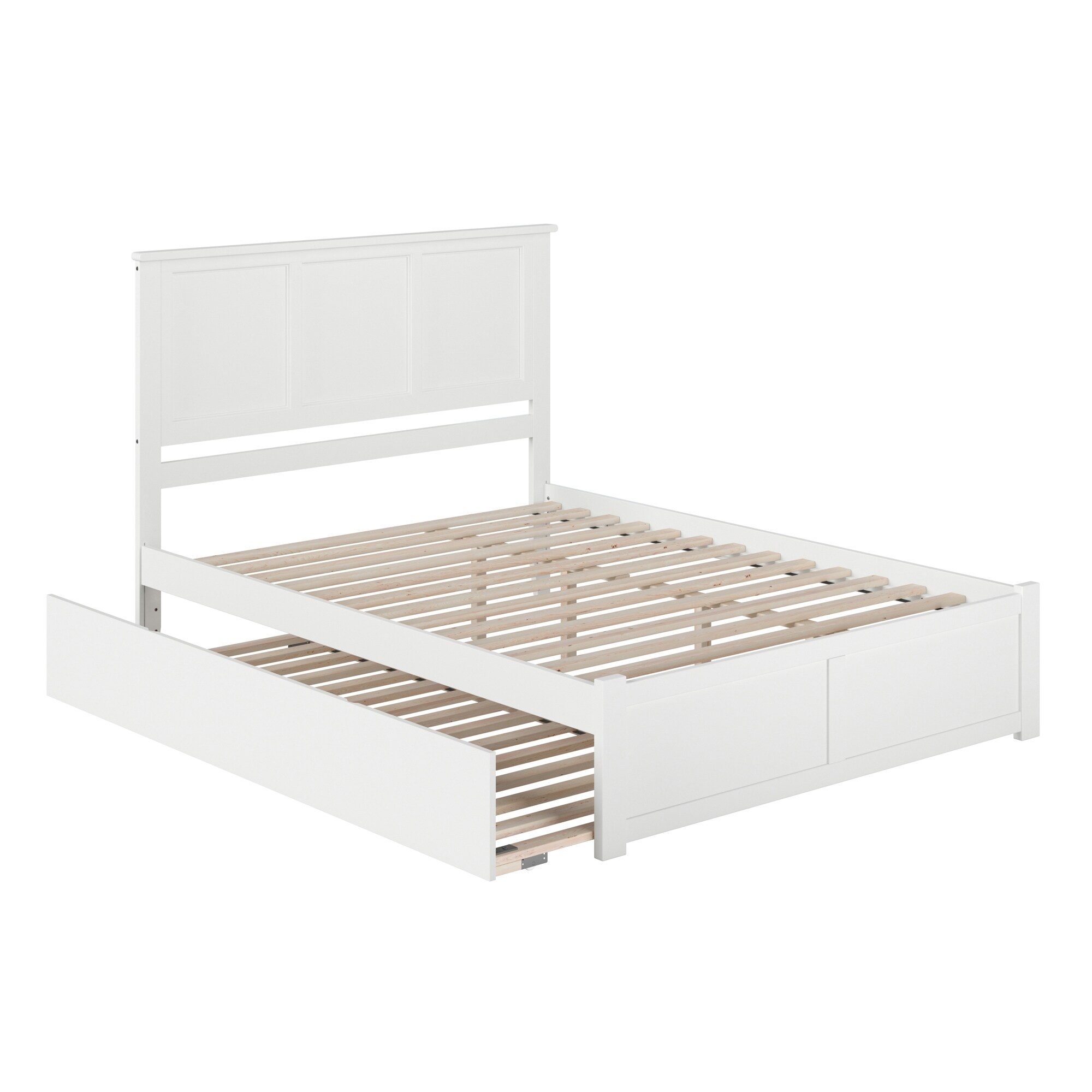 Madison Queen Solid Wood Platform Bed with Footboard & Twin XL Trundle in White