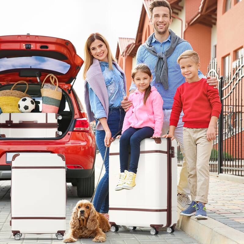 Lightweight 3-Piece Hardshell Luggage Set with TSA Lock, 20" + 28" Luggage & Cosmetic Case