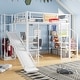 preview thumbnail 13 of 22, Full Size Metl Loft Bed with Open Wardrobe, Slide and Bulit-in Desk, Kids Loft Bedframe with Basketball Hoop and Storage Shelves White