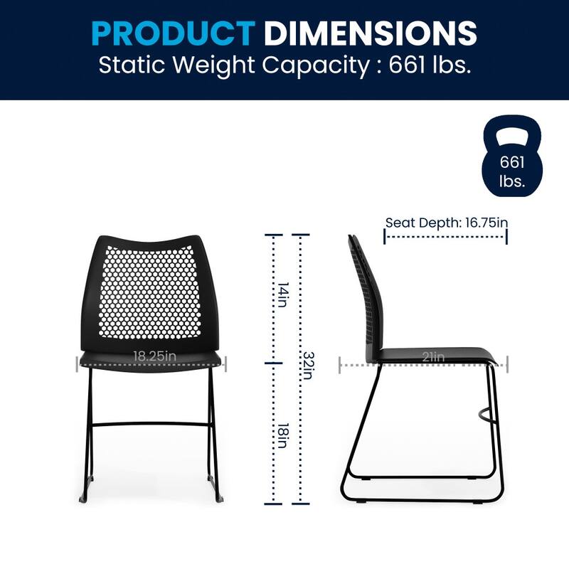 5 Pack 661 lb. Capacity Stack Chair with Air-Vent Back and Sled Base