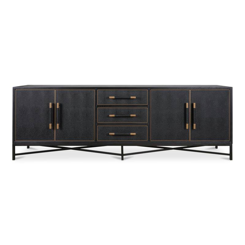 NADAAL STUDIOS Vaughn, Sideboard with Drawers, Shagreen Patterned Vegan Leather - 100"W x17.72"D x33.86"H - Black
