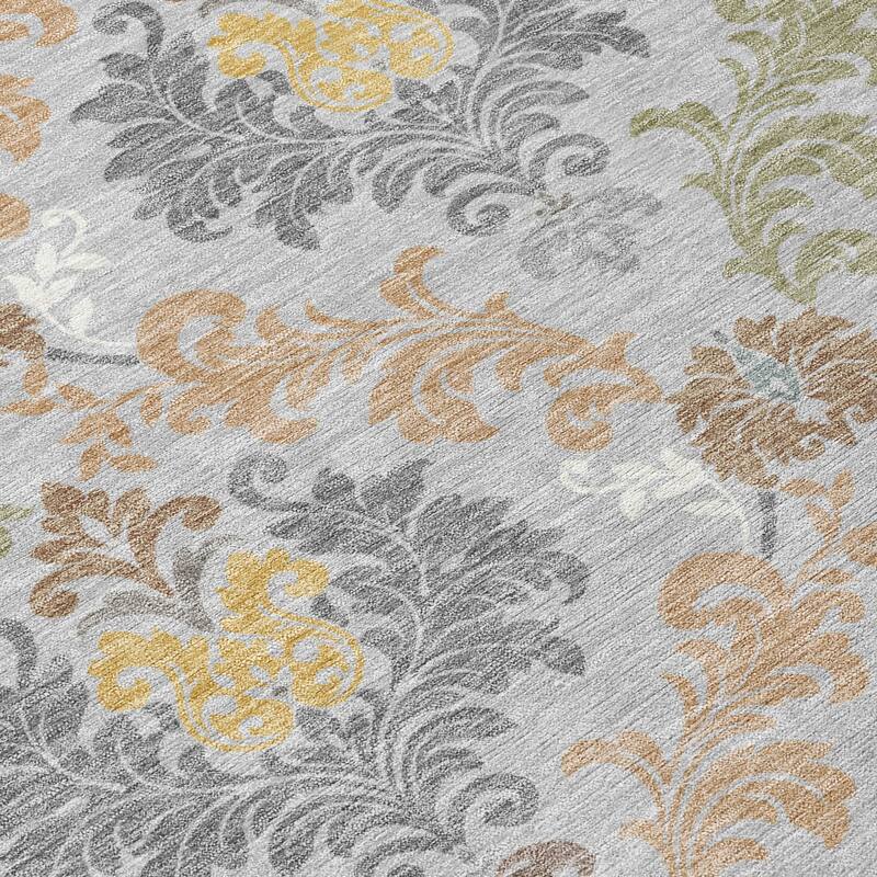 Machine Washable Indoor/ Outdoor Damask Patna Chantille Rug