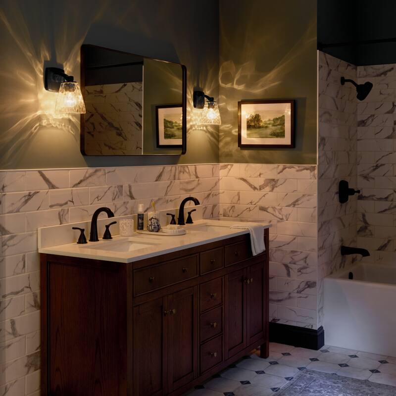 Kichler Lighting Marant 9.5" 1-Light Wall Sconce with Clear Water Glass in Black