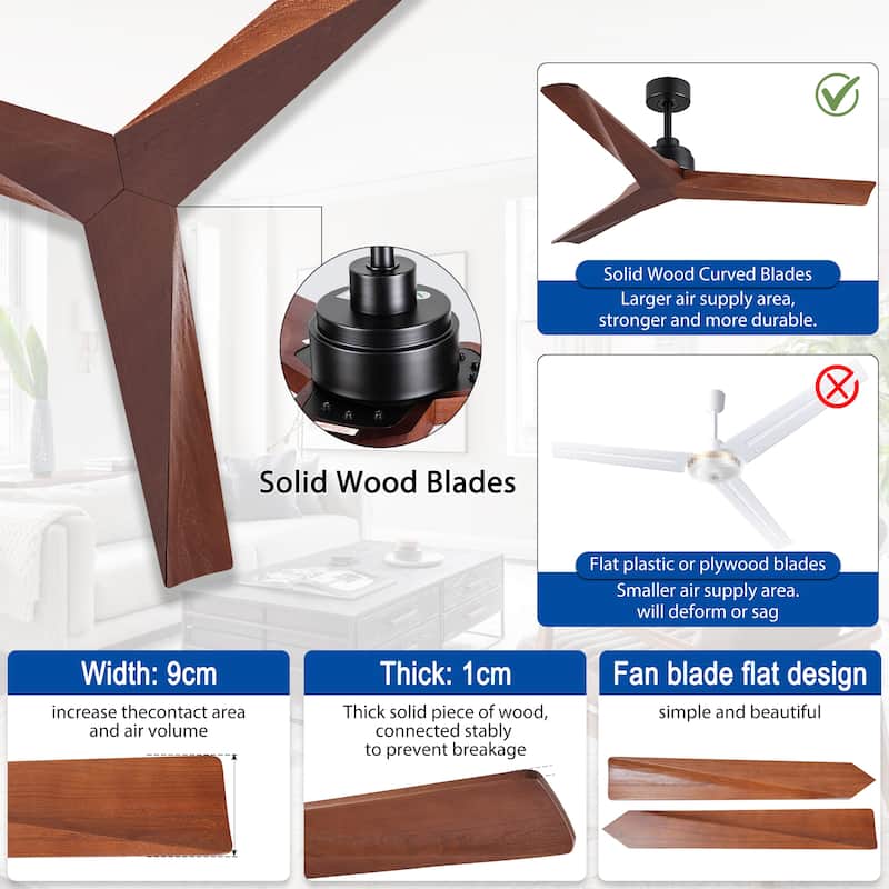 52" Lowe Profile Black Ceiling Fan without Light, Remote Control