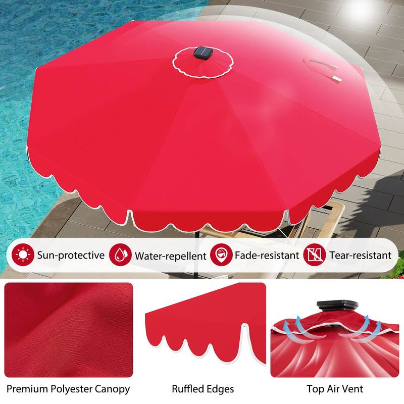 Costway 10 FT Solar Patio Umbrella with 24 LED Lights 8 Ribs & Tilt