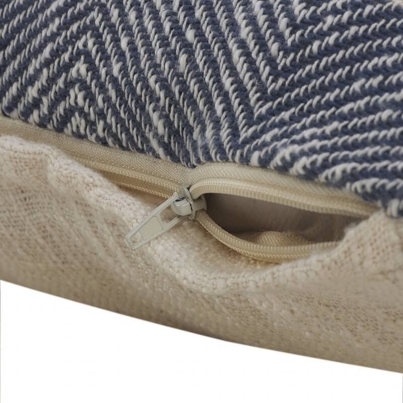 HomeRoots 20" X 20" Blue And White 100% Cotton Coastal Zippered Pillow
