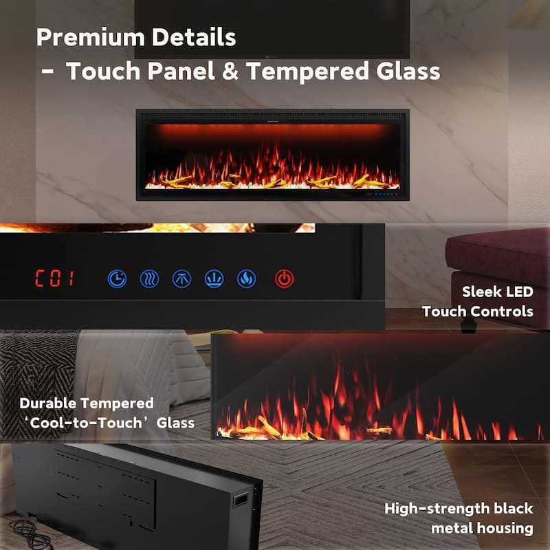 Clihome 42-88" Recessed Wall-Mounted Smart Control Electric Fireplace