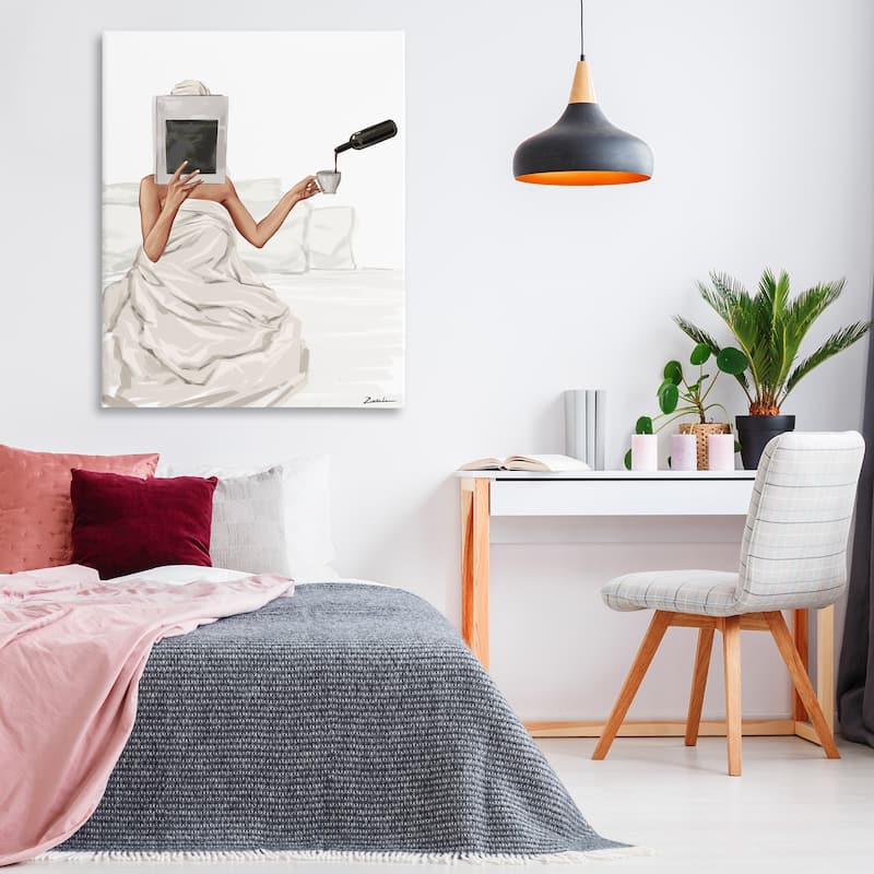 Stupell Cozy in Bed with Drink Canvas Wall Art Design By Ziwei Li