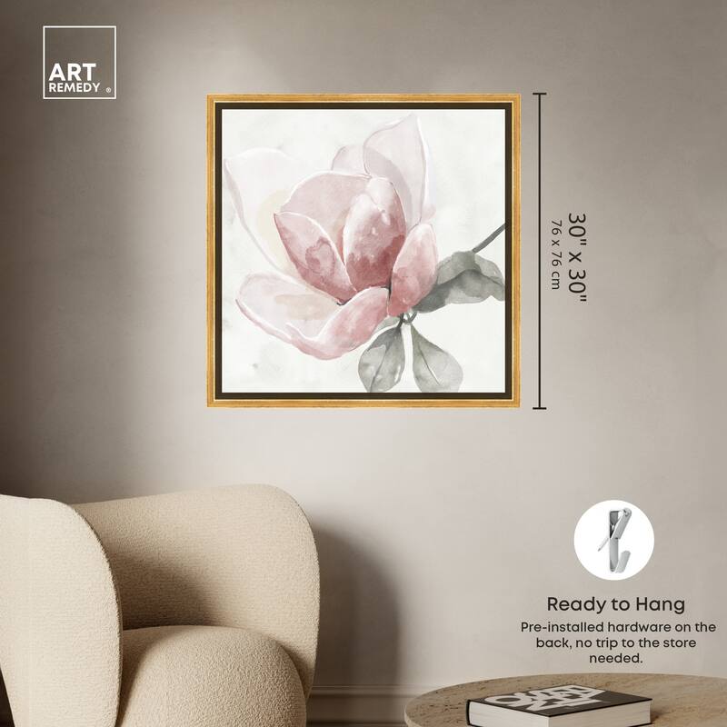 Art Remedy Faded Blush Rose Framed Floral Fine 1 Piece Canvas Wall Art