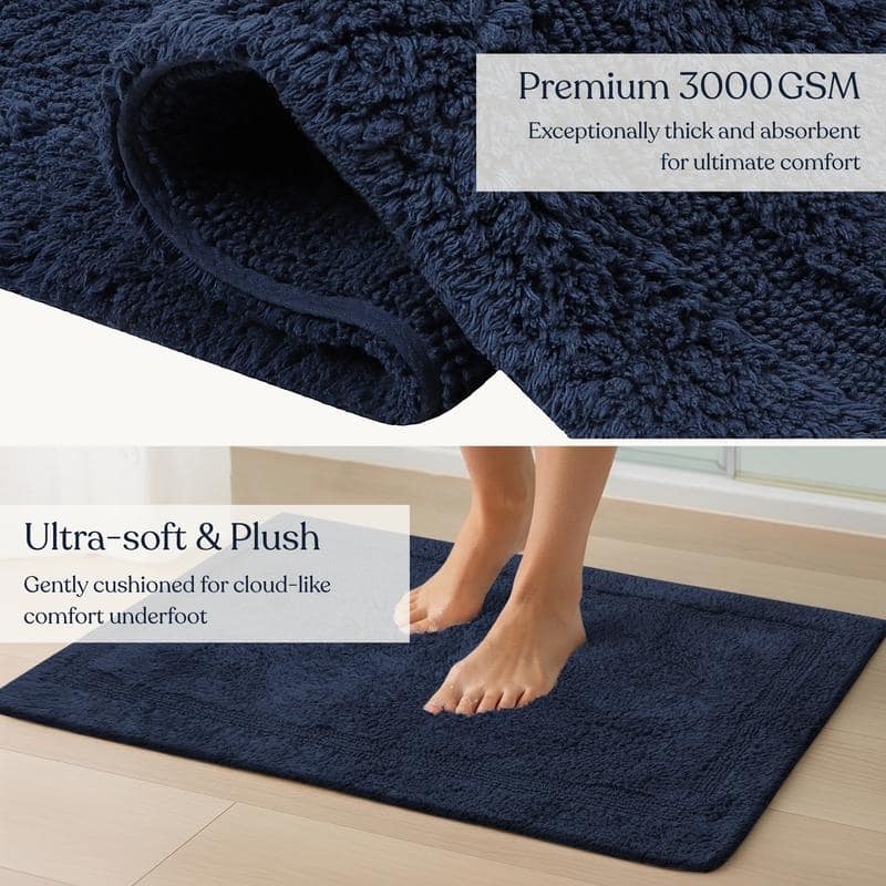 Delara Organic Cotton Reversible Bath Mat, 3000 GSM, GOTS Certified, Ultra-Thick & Super Absorbent, Quick-Drying Bathroom Rug