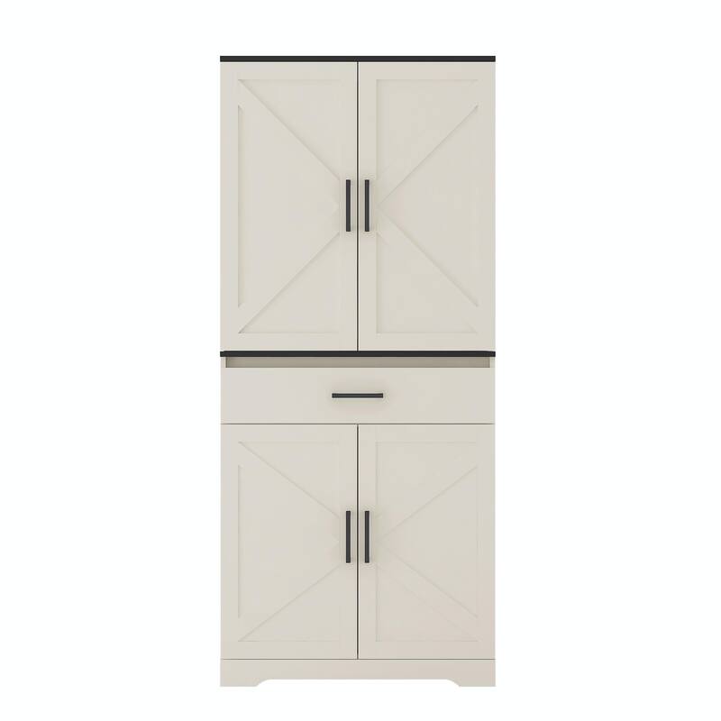 Modern Kitchen Pantry Cabinet with LEDs and Drawer
