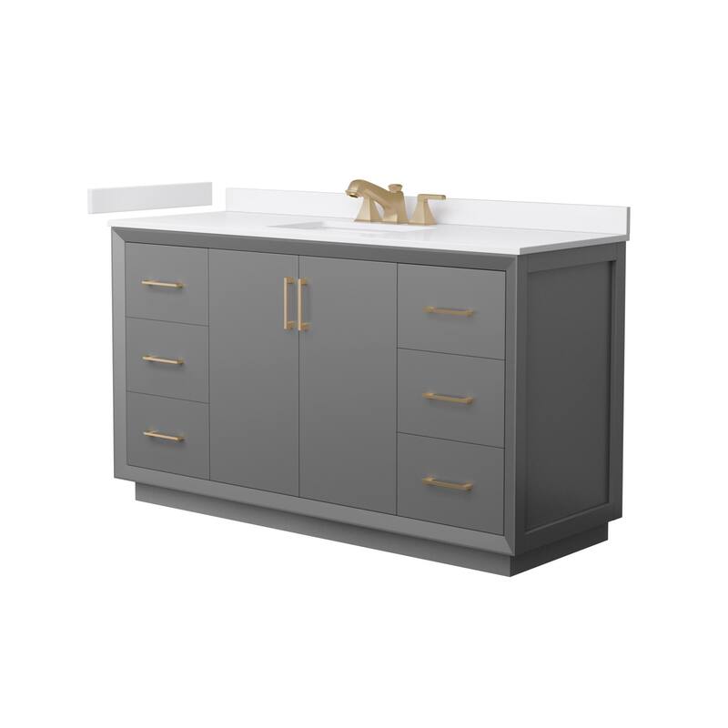 Wyndham Collection WCF4141-60S-VCA-US3MXX Strada 60" Free Standing - Dark Gray / White Cultured Marble Top / Satin