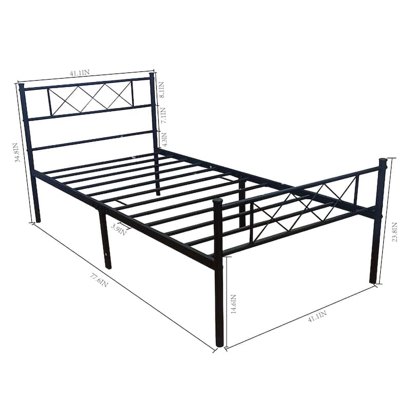 Black Iron Twin Size Single Bed Frame with UnderBed Storage Bed Bath