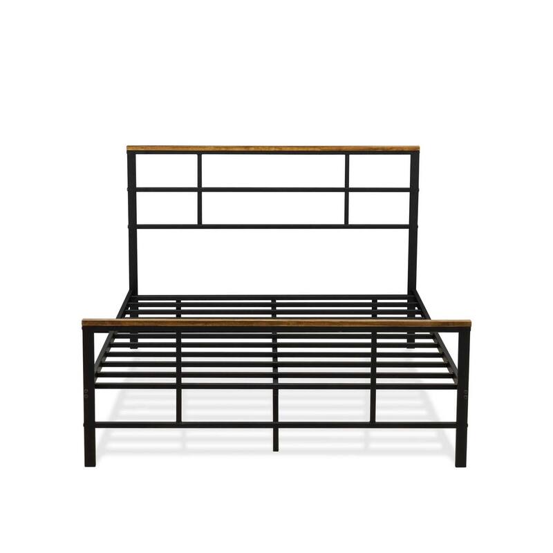 Full Size Bed with Metal Legs - Black Powder Coated Platform Bed Frame - Modern Bedroom Furniture