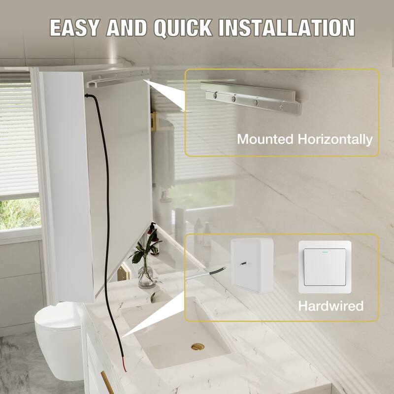 30-48'' W x 24'' H Surface or Recessed LED Bathroom Medicine Cabinet With Mirror,Defog & Quiet Hinges