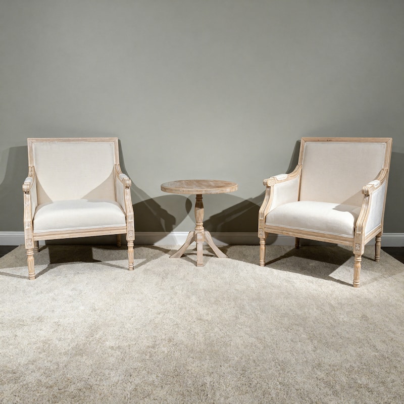French Accent Chair Traditional Wood Frame Linen Upholstery Distressed Finish Home Decor, Singel