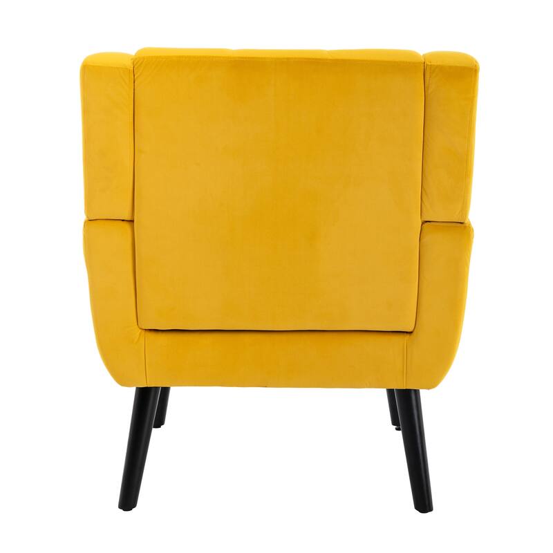 Yellow Velvet Modern 29.53" Upholstered Buttons Tufted Accent Chair with Black Solid Wood Legs