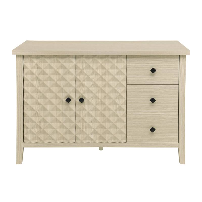 Buffet Cabinet with 2 Embossed Doors, Kitchen Wooden Storage Cabinet, Accent Cabinet with 3 Drawers & Adjustable Shelves
