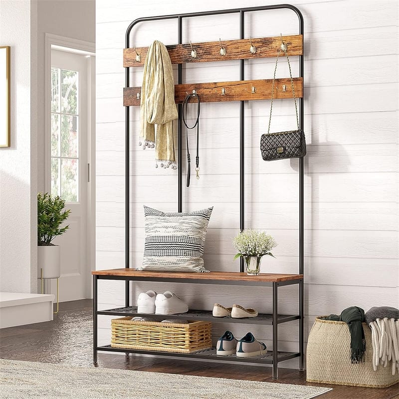 Hall Tree with Bench - 39.4"L x 14"W x 71.7"H