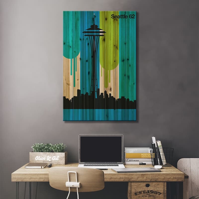 Seattle 62 Print On Wood by Bo Lundberg - Multi-Color