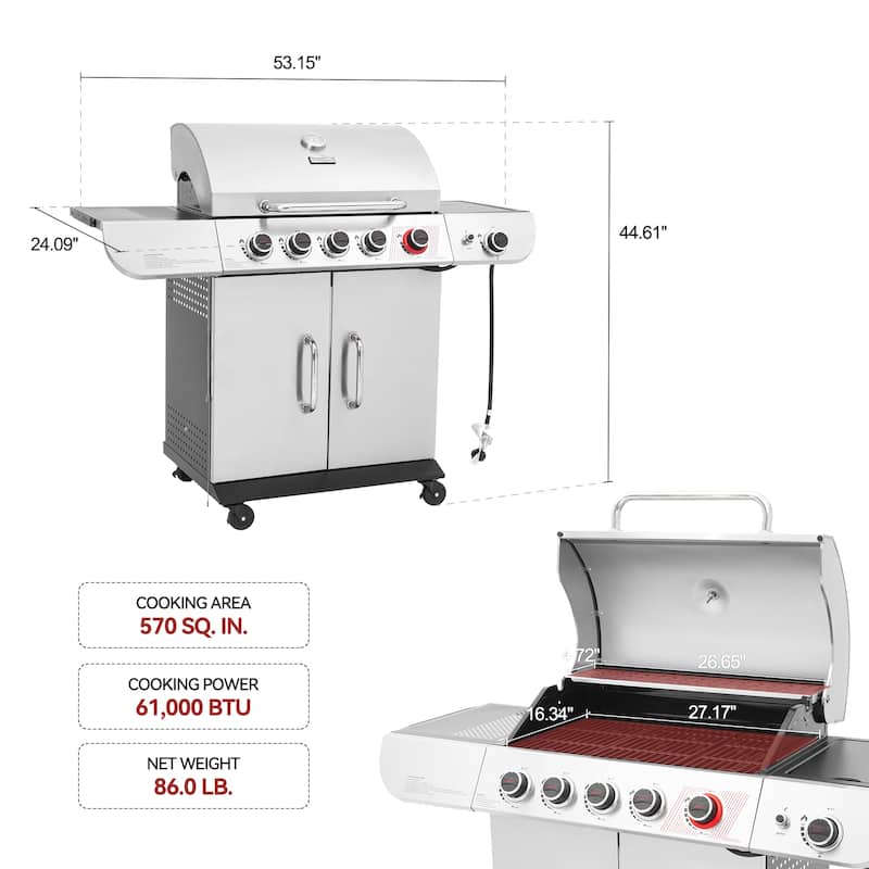 Royal Gourmet 5-Burner Gas Grill with Sear Burner and Side Burner