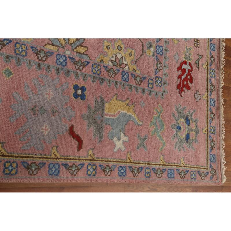 Light Pink Oushak Oriental Area Rug Handmade Wool Carpet - 9'0"x 11'10"