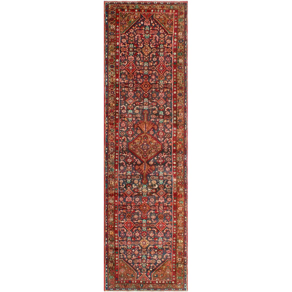 Fine Vintage Distressed Atash Navy/Brown Runner - 3'6" x 13'0"