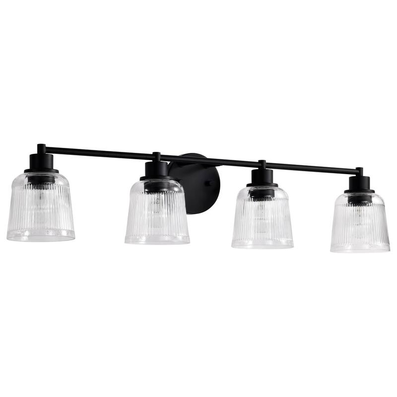 Grayson 4 Light Vanity Matte Black Finish Clear Ribbed Glass - Matte Black