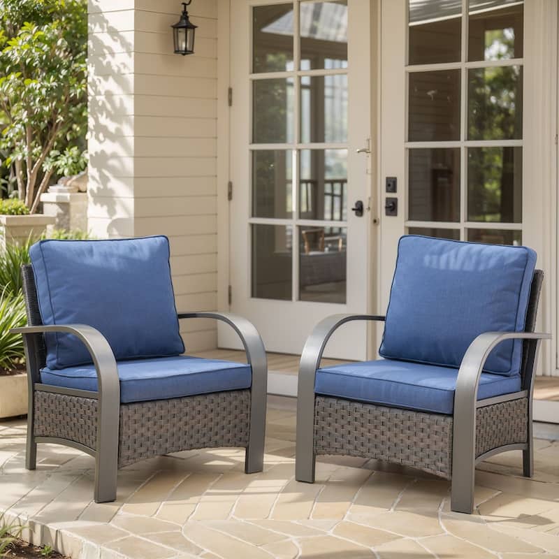 Pocassy Patio Chairs Outdoor Furniture Chairs - Blue Cushion - 2PCS Patio Chairs