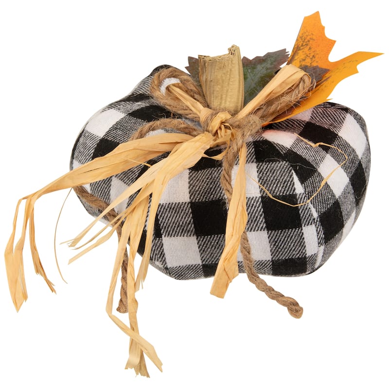Buffalo Plaid Fall Harvest Pumpkin Decoration - 5" - White and Black