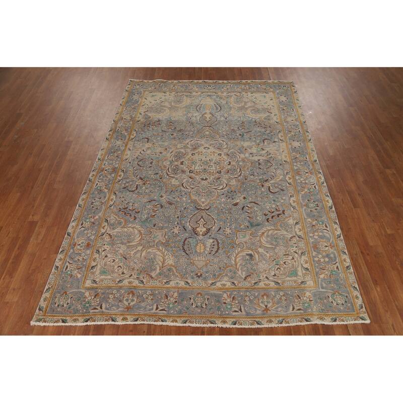 Blue Floral Tabriz Persian Rug Handmade Traditional Wool Carpet - 6'7"x 9'7"