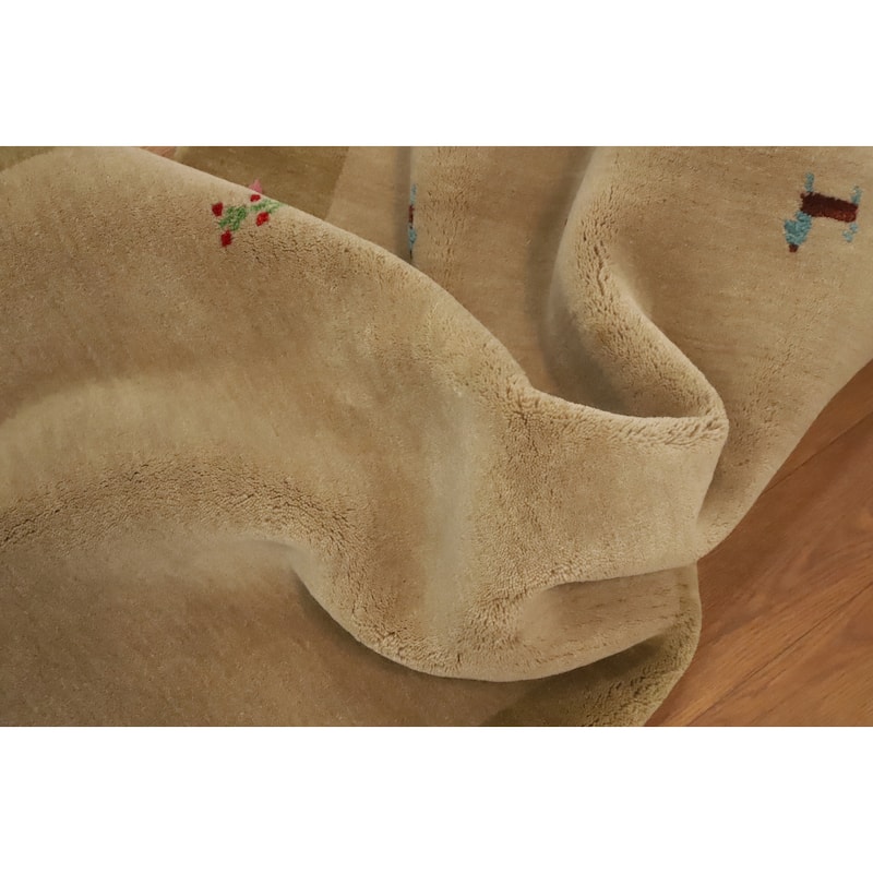 Hand Knotted Oriental 100% Wool Carpet Tribal Animal Pictorial Beige & Ivories Gabbeh Area Rug - 4' 5'' X 2' 4''