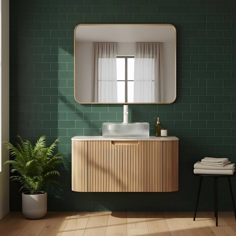 Floating Bathroom Vanity with Transparent Round Glass Basin