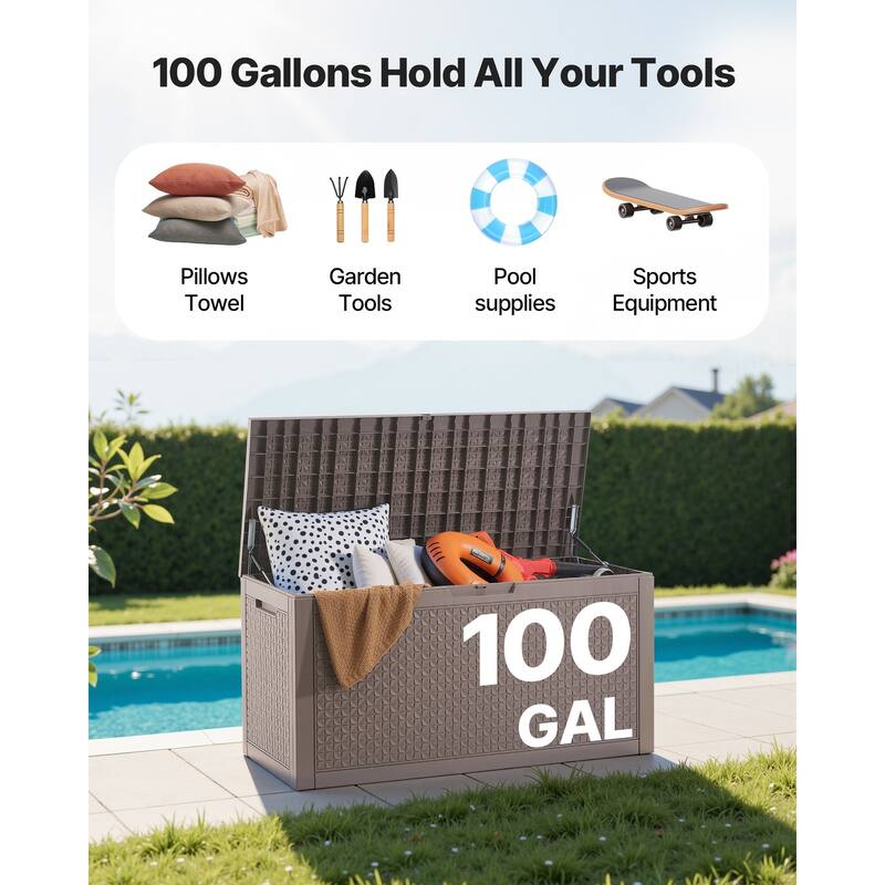 100-Gallon Outdoor Storage Box for Garden Tools and Pool Items - 48.58 x 21.46 x 24.50 in