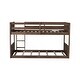 preview thumbnail 12 of 21, Low Twin Over Twin Size Bed Floor Bunk Bed with Panelled Headboard Footboard, Ladder and Guardrails, Solid Rubber Wood Frame