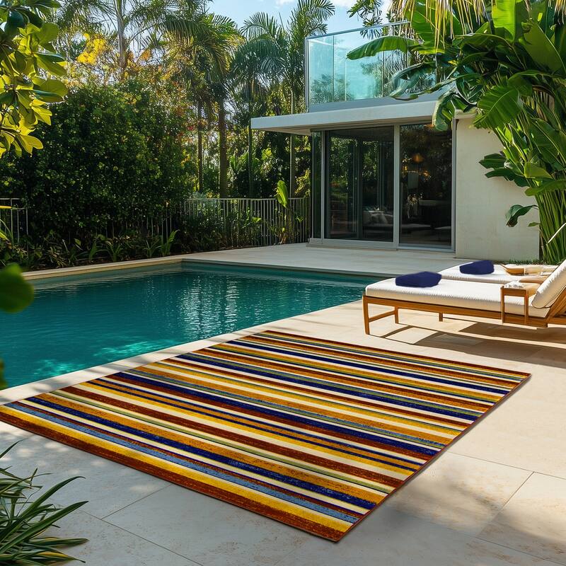 Gertmenian Kalari Modern Bold Multicolored High-Low UV Protected Polypropylene Woven Indoor/ Outdoor Area Rug Collection