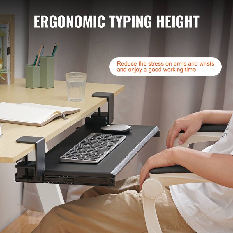 UIMOSO Clamp on Keyboard Tray Under Desk, Desk Keyboard Tray Slide out with Sturdy No-drill C Clamp Mount