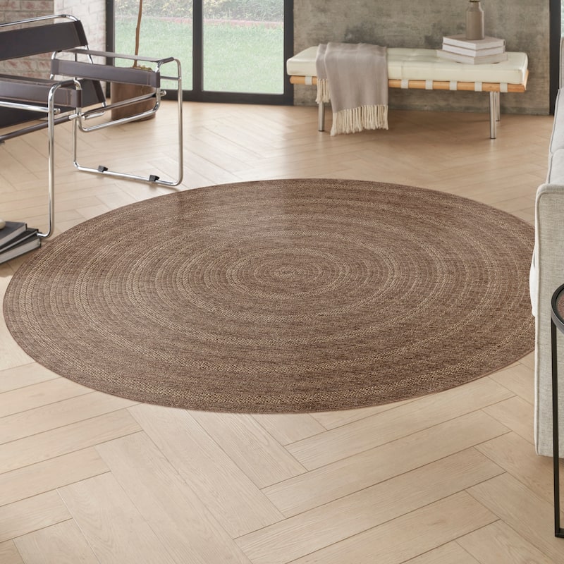 Nourison Tulum Indoor/Outdoor Geometric Area Rug - 8' x Round - Brown