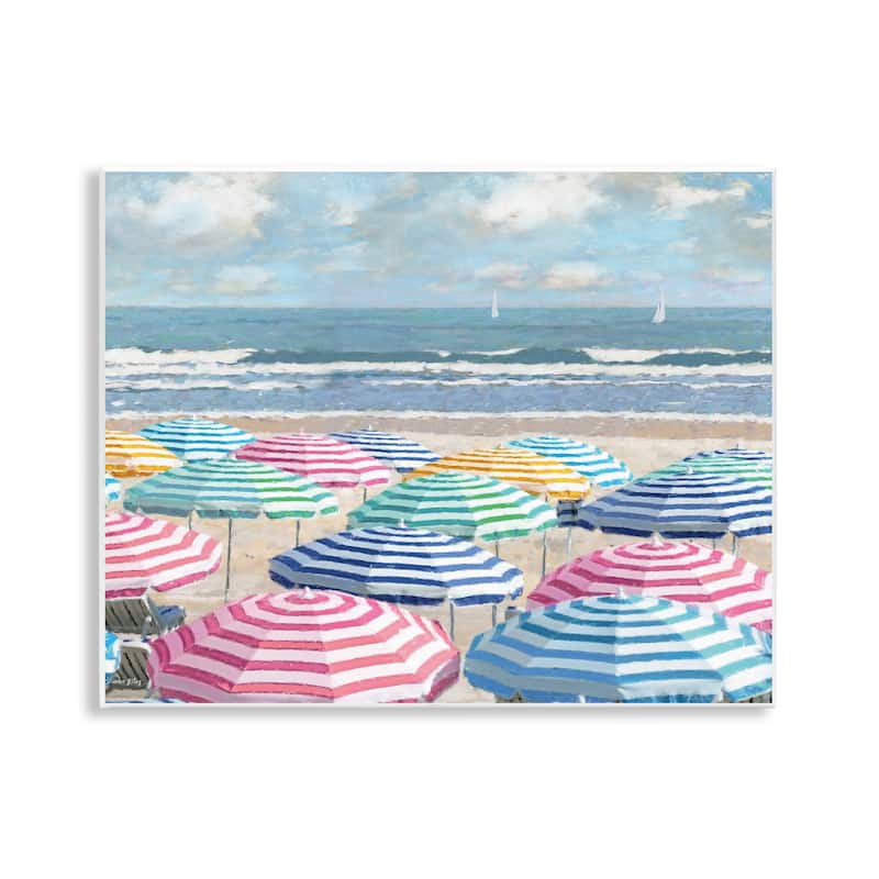 Stupell Shore with Bright Umbrellas Wall Plaque Art Design By Amber Sterling - 14 x 11