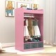 preview thumbnail 5 of 13, Costume RackOpen Hanging Armoire Closet with Mirror-PINK