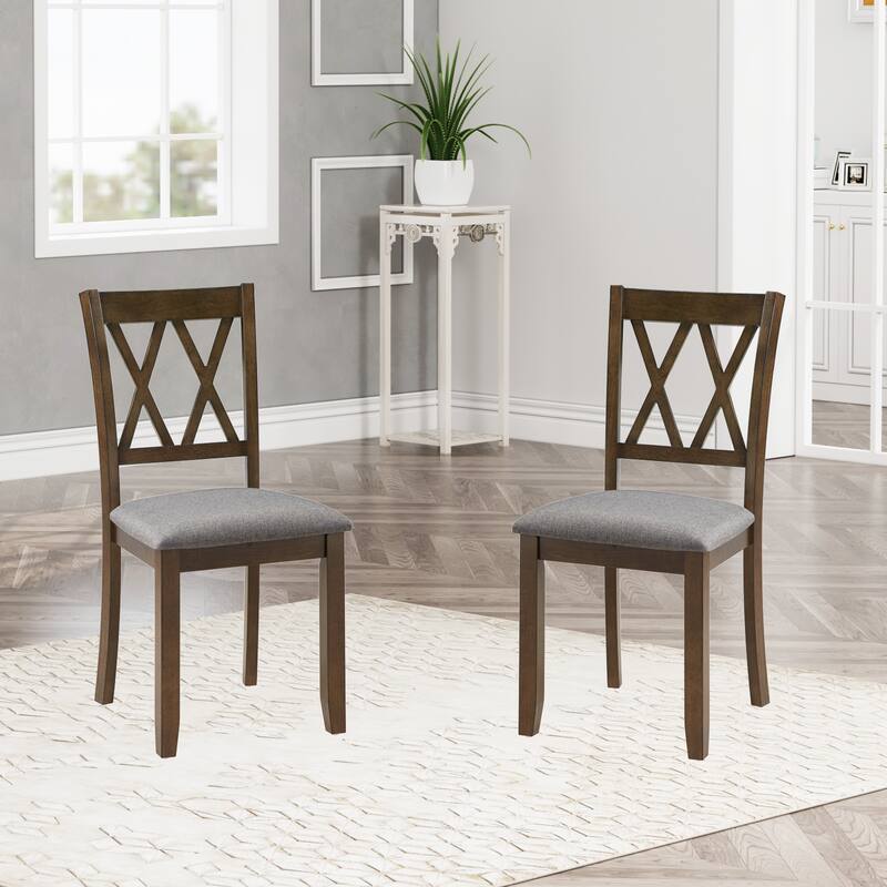 GDFStudio - Savoy Farmhouse Linen Upholstered Ergonomical Wooden Dining Chairs Set, Padded Seat & Non-slip Feet Pads, Set of 4