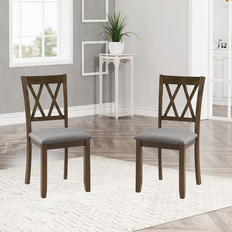 Wooden Dining Chairs Set of 4 with Linen Padded Seat