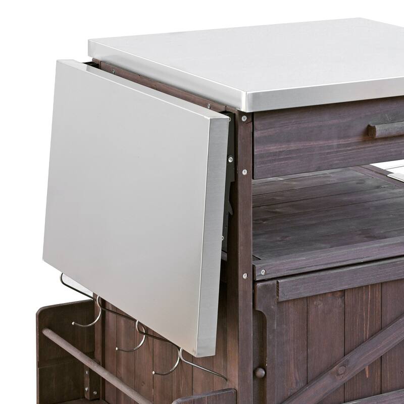 40.5" Outdoor Grill Cart with Stainless Steel Top, Drop Leaf, One Drawer, Towel Rack, Rolling Kitchen Cart with Lockable Wheels