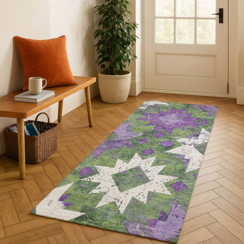 Premium Washable Super Soft Global Imprints Mayfield Rug - Green - 2'3" x 7'6"