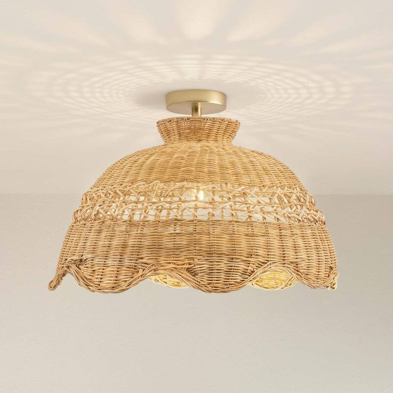 Le Perle Rattan Flush Mount Rattan Natural Handwoven Ceiling Light for Bedroom or Hallway in Farmhouse, Boho, Country Style