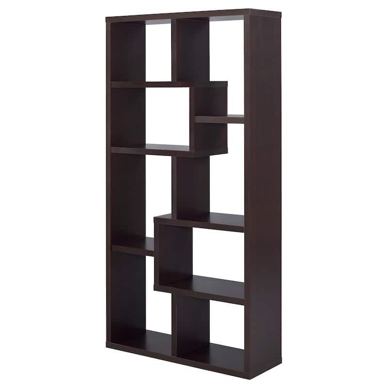 Cappuccino Color Modern Wooden 8-shelf Geometric BookCase