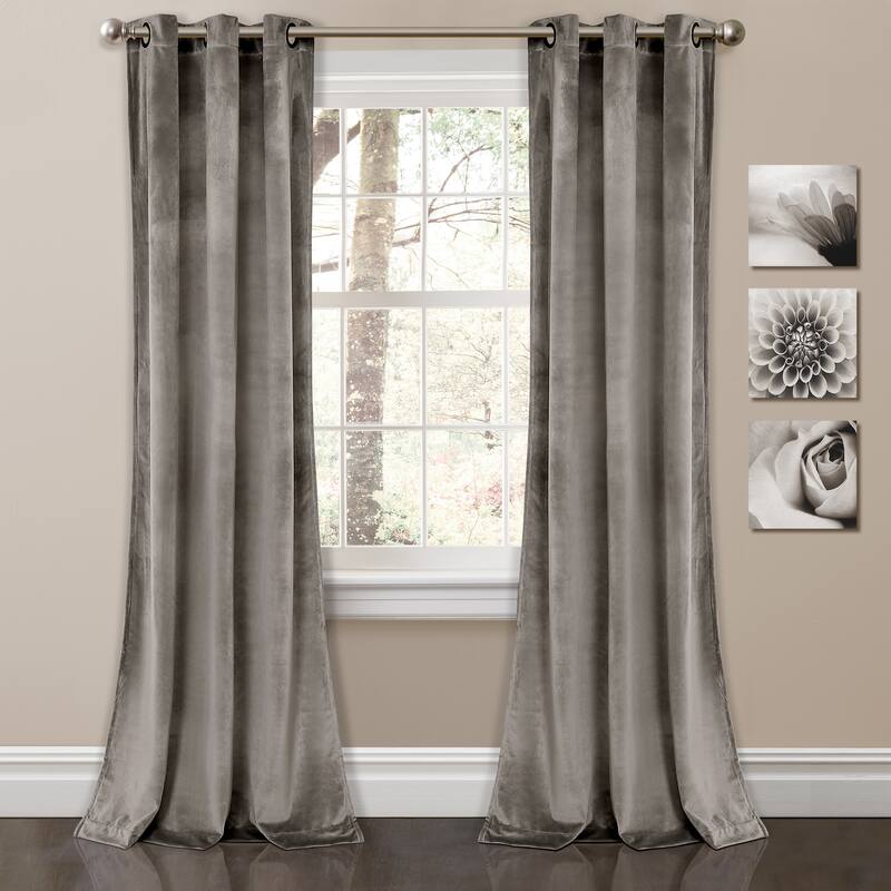 Porch & Den Lapeyrous Velvet Solid Room Darkening Window Curtain Panel Set - 38"W x 95"L - Gray