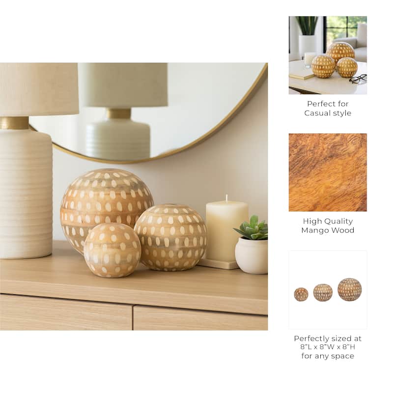 Natural Wooden Accent Orbs and Decorative Balls for Home Decoration - 8" x 8" x 8"